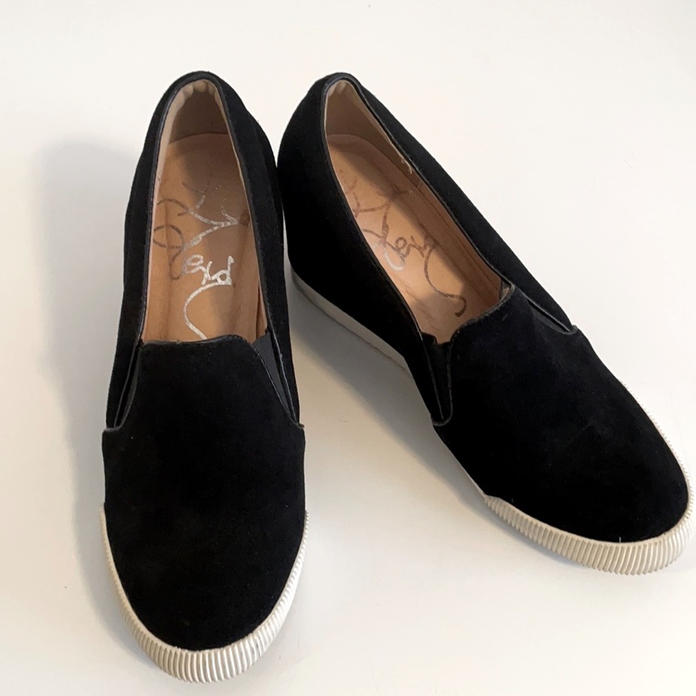 Black suede hidden wedge platform sneakers